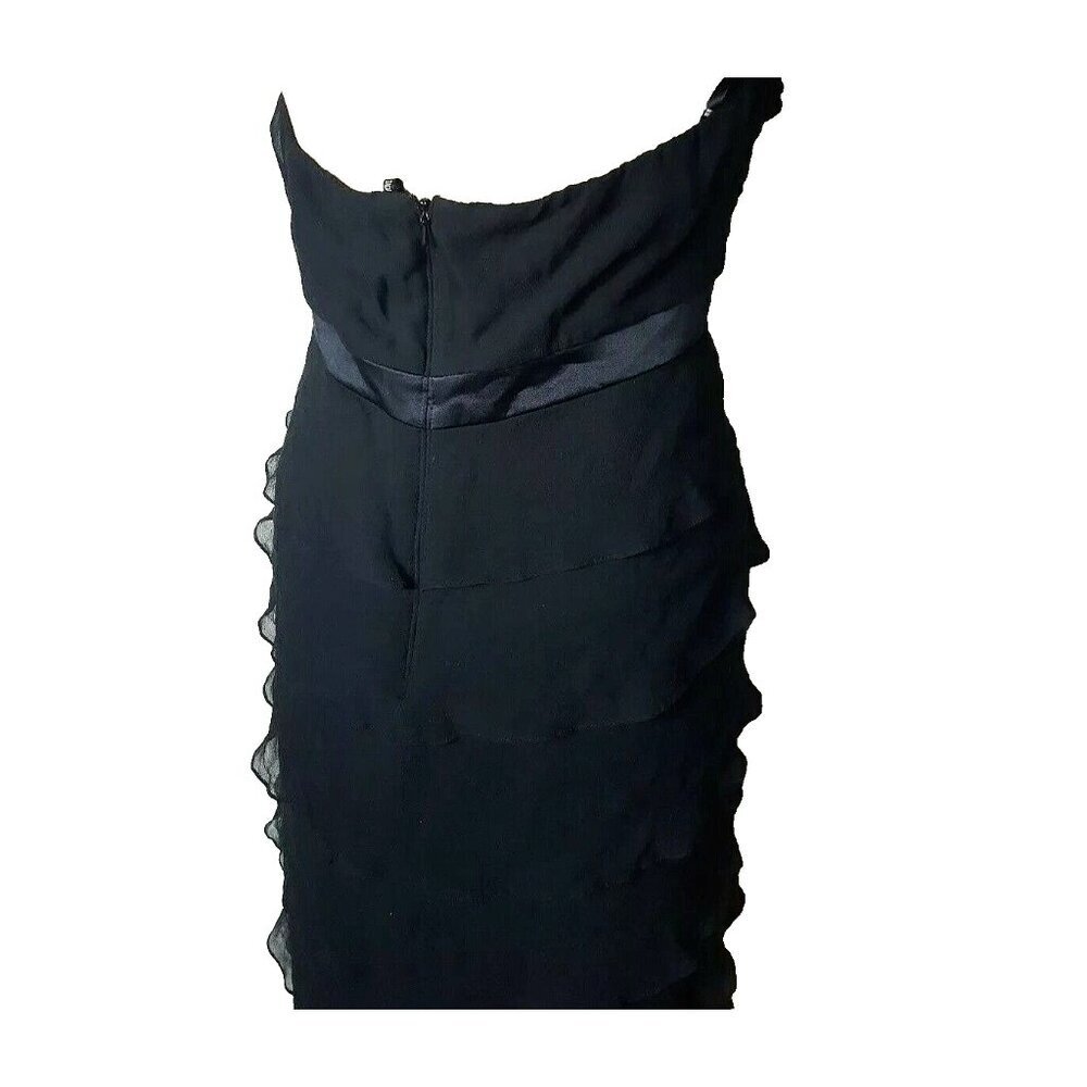 TADASHI Shoji vintage silk maxi black tiered ruffle halter cocktail dress gown - Picture 8 of 12